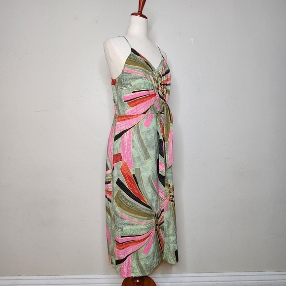 Jason Wu Printed Midi Linen Faux Wrap Dress Size 8 - Picture 9 of 13